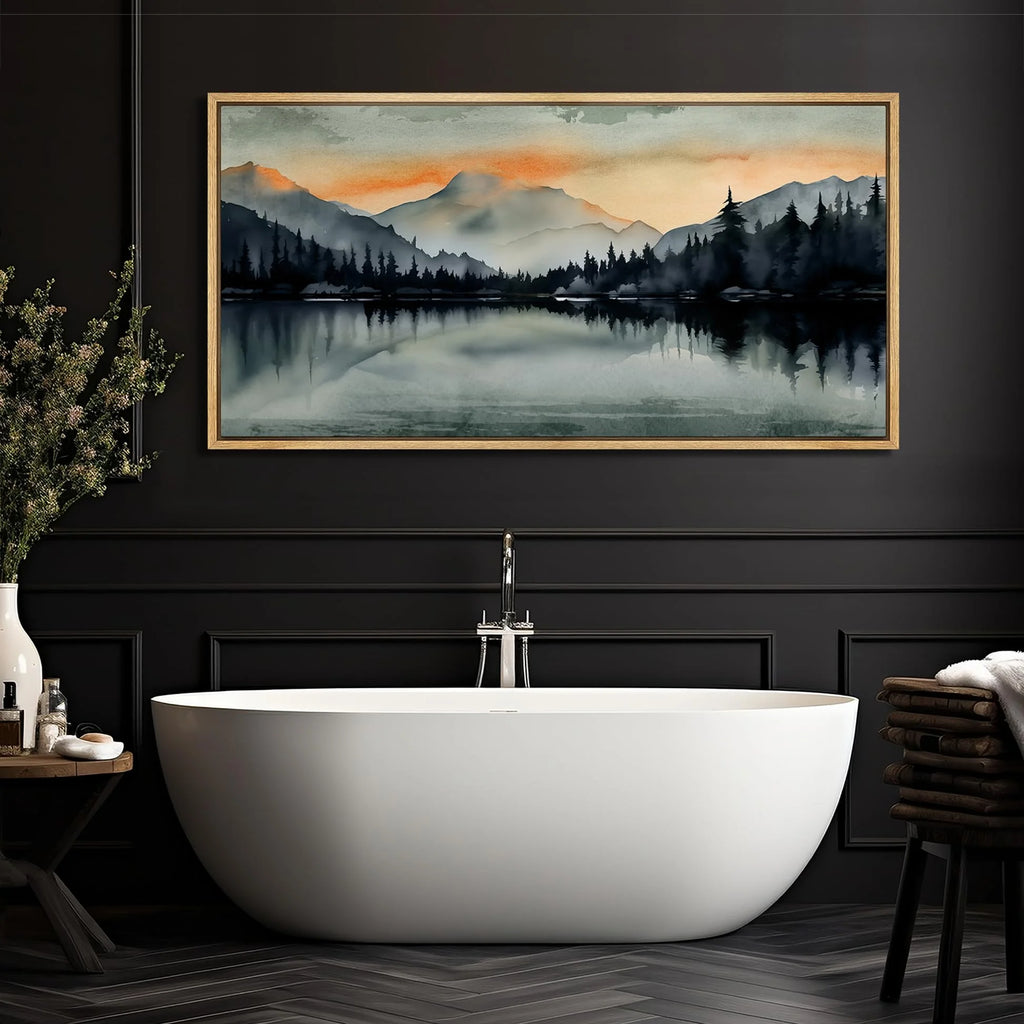 Extra Large Framed Canvas Print Wall Art Sunset Mountain Range & Lake Panoramic Modern Art Nature Wilderness Retro Wall Decorative Oversized Artwork Relax/Calm for Living Room - 60"x30" A382