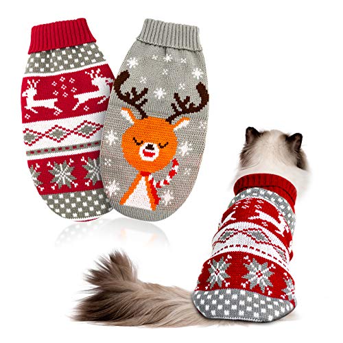 Cat & Dog Christmas Sweater 2 Pack X-Small Red Grey A211