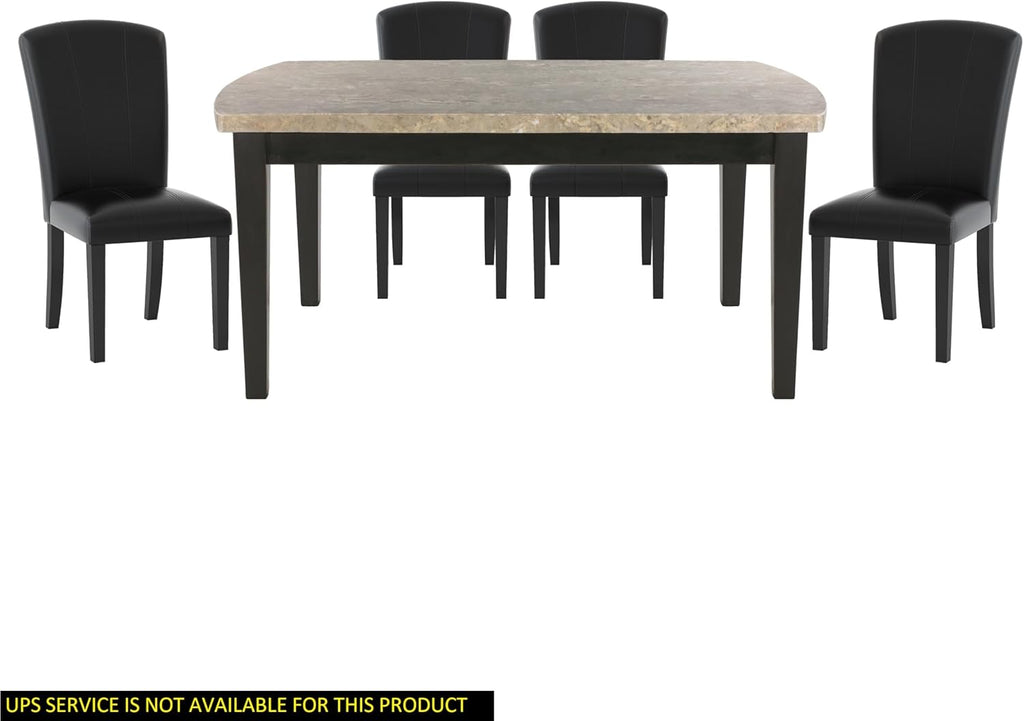 Dark Espresso 5pc Dining Set Marble Top Table and 4 Chairs Faux Leather Upholstery S71456