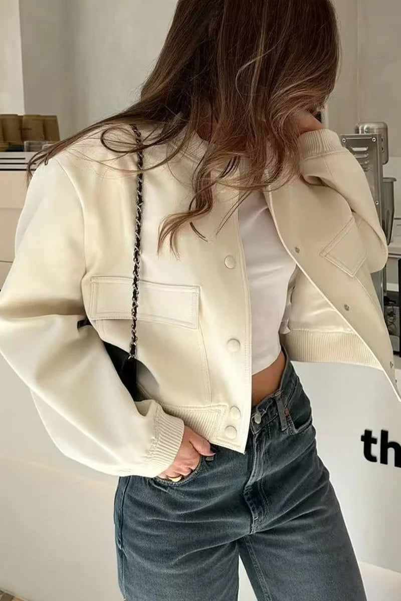 Solid Mandarin Collar Outerwear G630