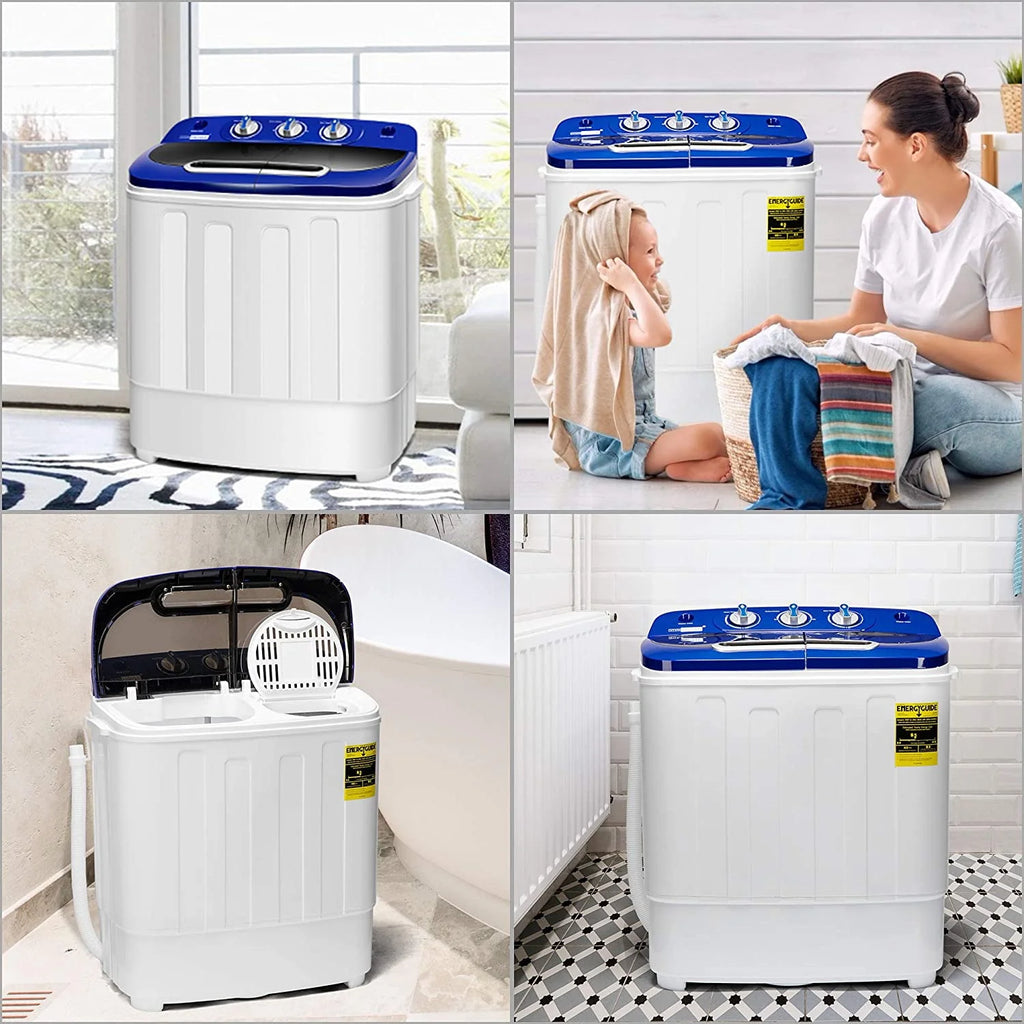 Portable 2 in 1 Twin Tub Mini Laundry Washer and Spin Dryer Combo 13.5lbs Black & White D88673