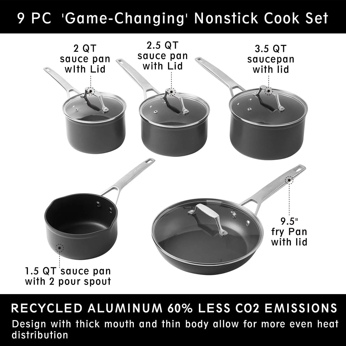 11 Piece Nonstick Induction Cookware Set W499