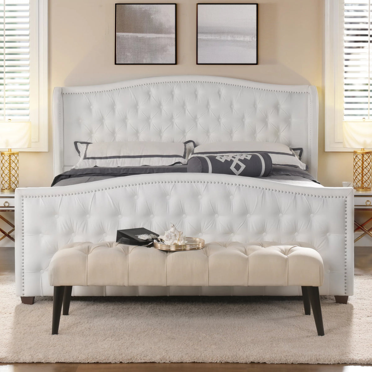 Tufted Wingback King Bed Bright White X92465