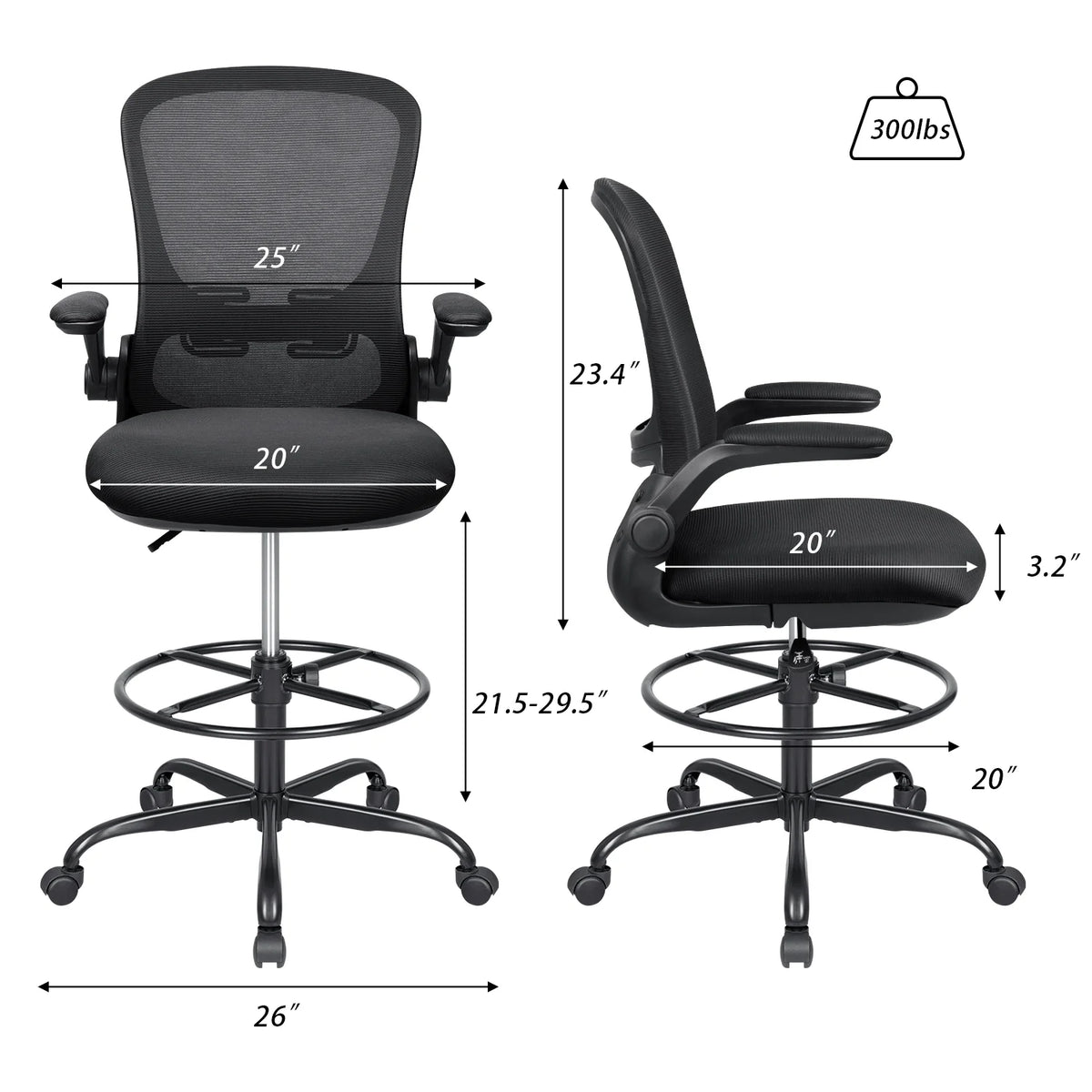 Black Adjustable Height Ergonomic Office Chair with Flip-up Armrest A683541