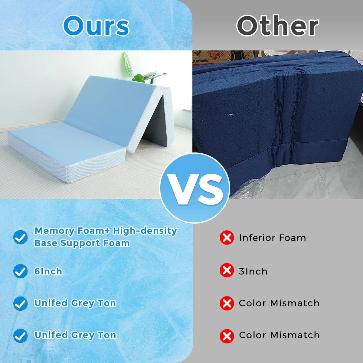 6 inch Twin Blue Folding Mattress with Washable Cover C134320