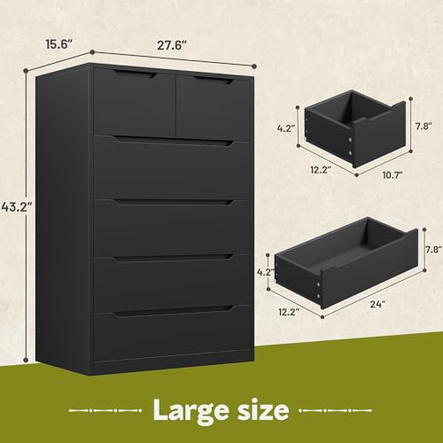 6 Drawer Black Tall Chest of Drawers F426