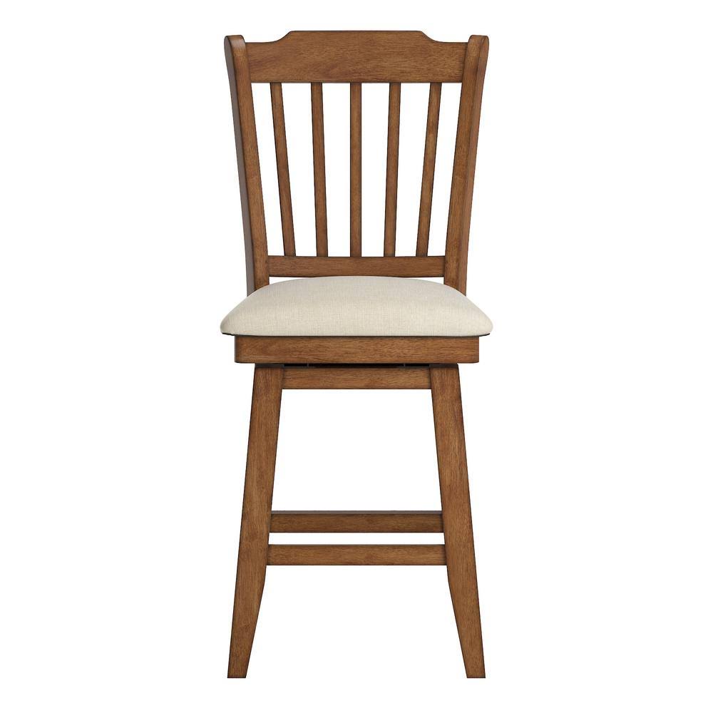 Oak Spindle Back Swivel Chair with Beige Linen Seat S460