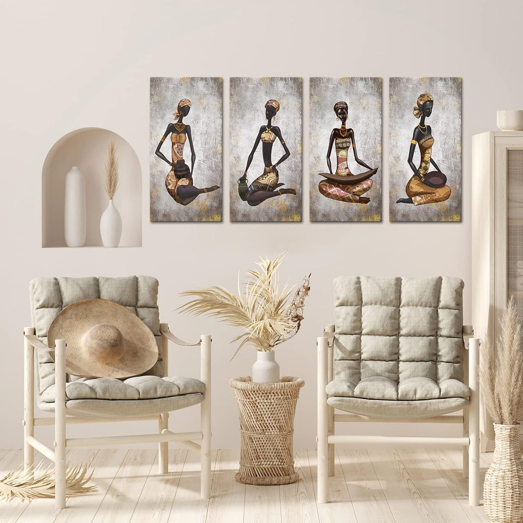 4 Pieces African Woman Canvas Painting Wall Art V618665