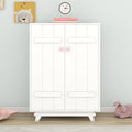 White Wooden Wardrobe Cabinet with Hanging Rod and Doors M71073