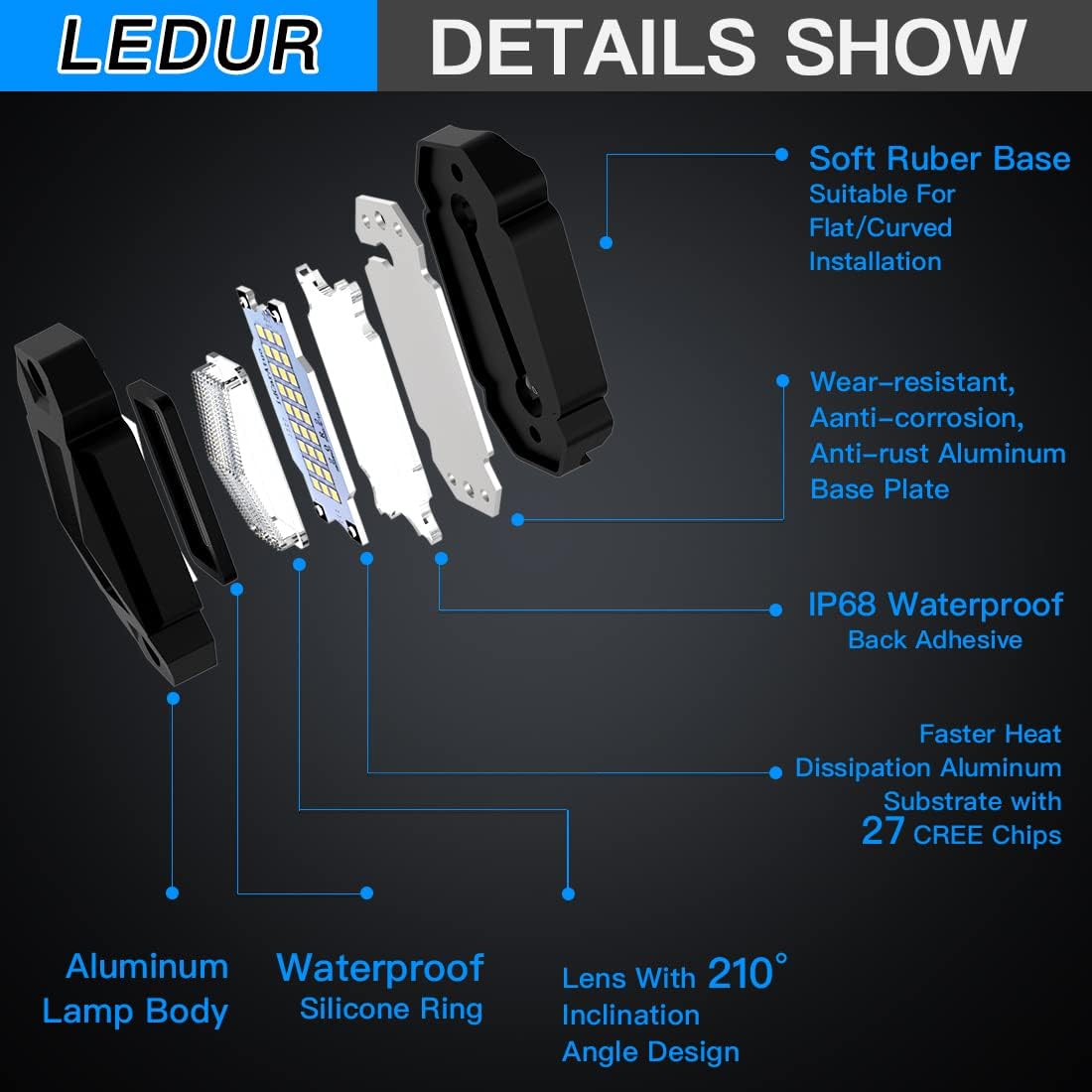 4Pods LED Rock Lights White with Switch Wire Harness W578