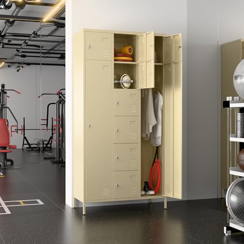 72" H Metal Storage Lockers with Doors and Rod, 7+1 Doors, Camel J559909