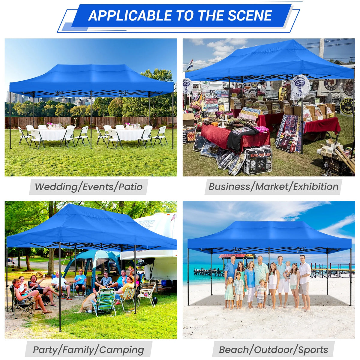 10' x 20' Pop Up Canopy Tent Straight Leg Shelter with Roller Bag, Blue B228