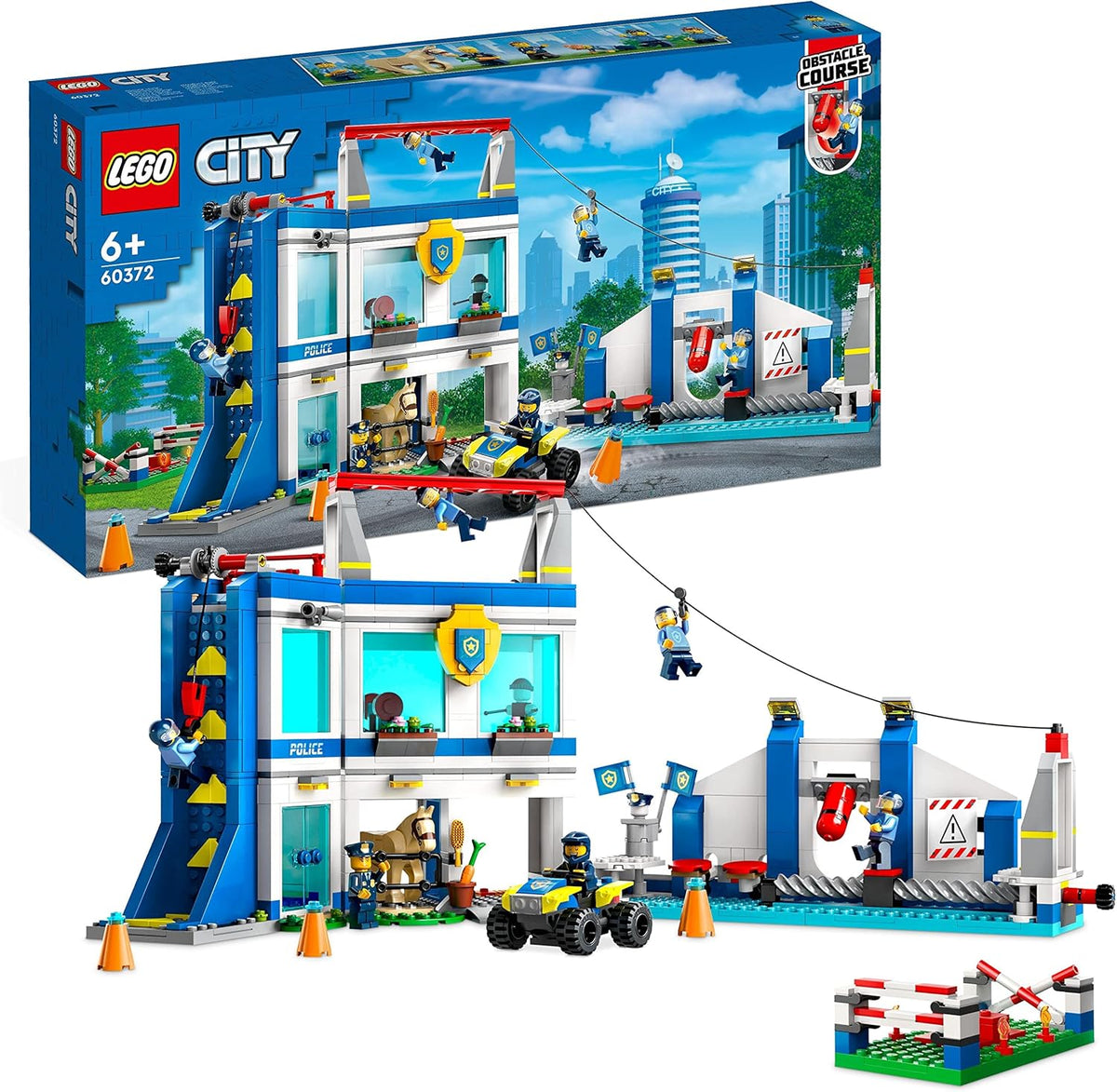 Police Training Academy Station Playset with Obstacle Course, Horse Figure, Quad Bike Toy and 6 Officer Minifigures U6905