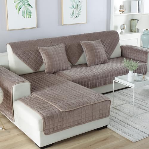 Light Brown Reversible Quilted Sofa Slipcover 35"x63" X80578