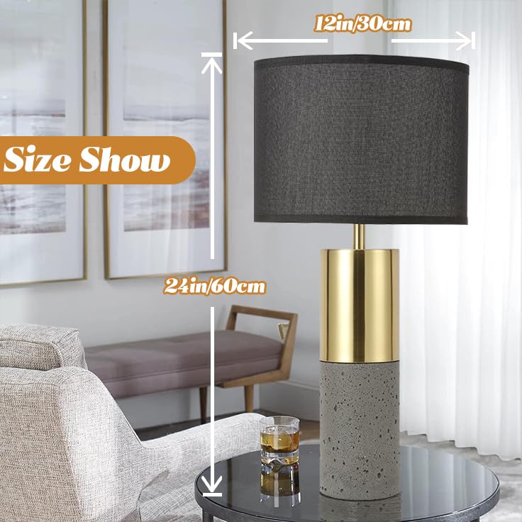 24" Tall Black Gold Set of 2 Concrete Touch Control Table Lamps T768