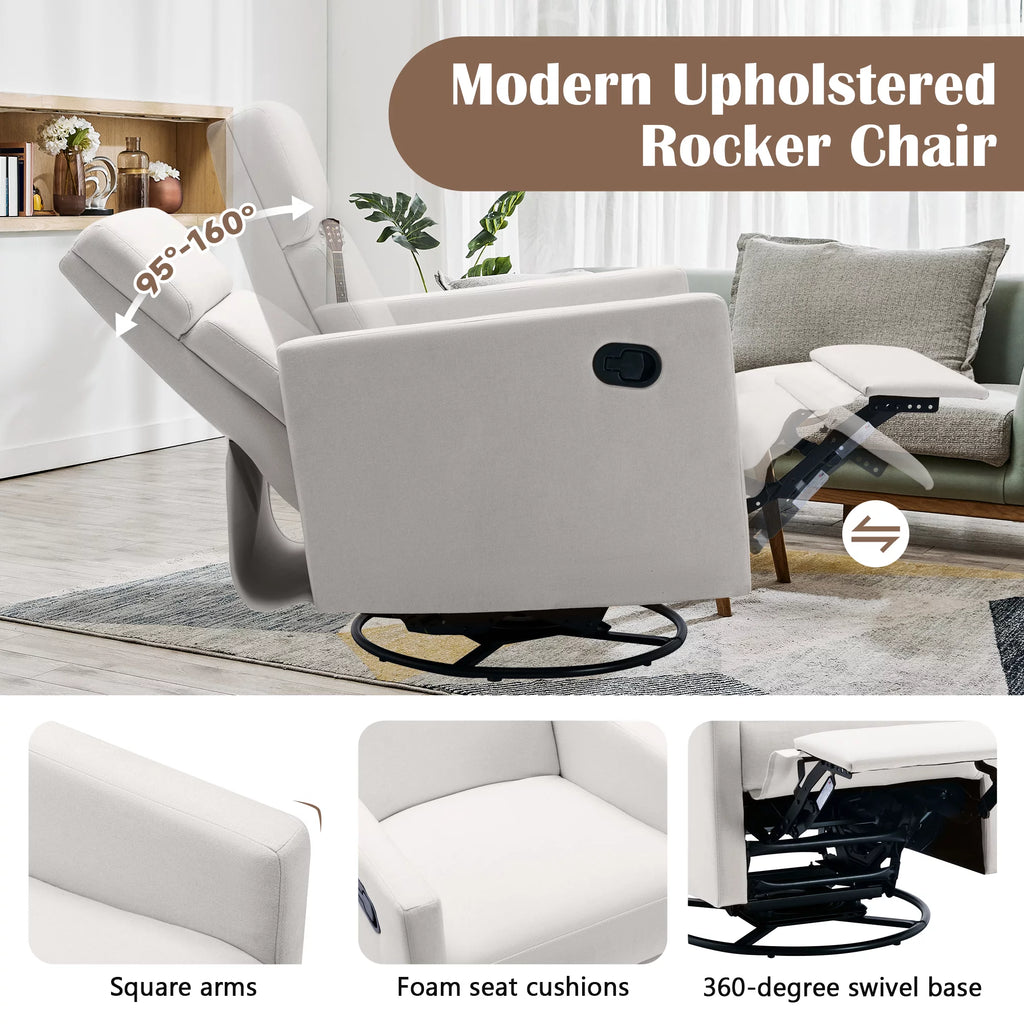 Beige Upholstered Swivel Rocker Recliner Chair L4456