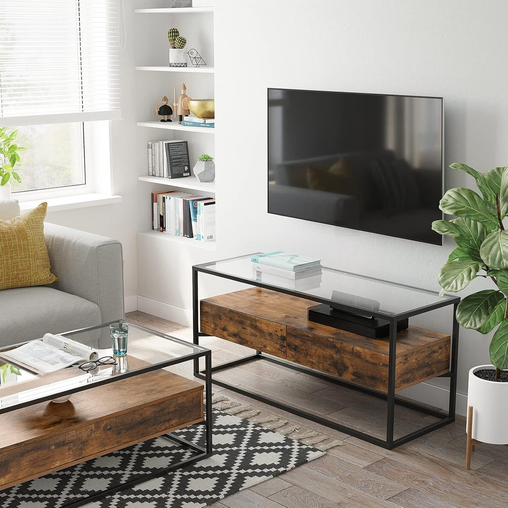 Rustic Brown and Black TV Cabinet with 2 Drawers G651588