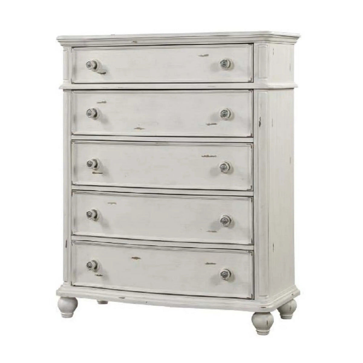 Antique White 5-Drawers Wood Dresser Chest with Turned Legs A865