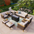 12 Piece Beige Wicker Patio Conversation Sofa Set Y322474