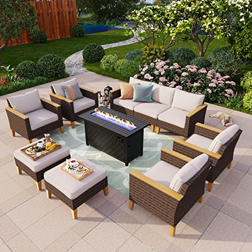 12 Piece Beige Wicker Patio Conversation Sofa Set Y322474
