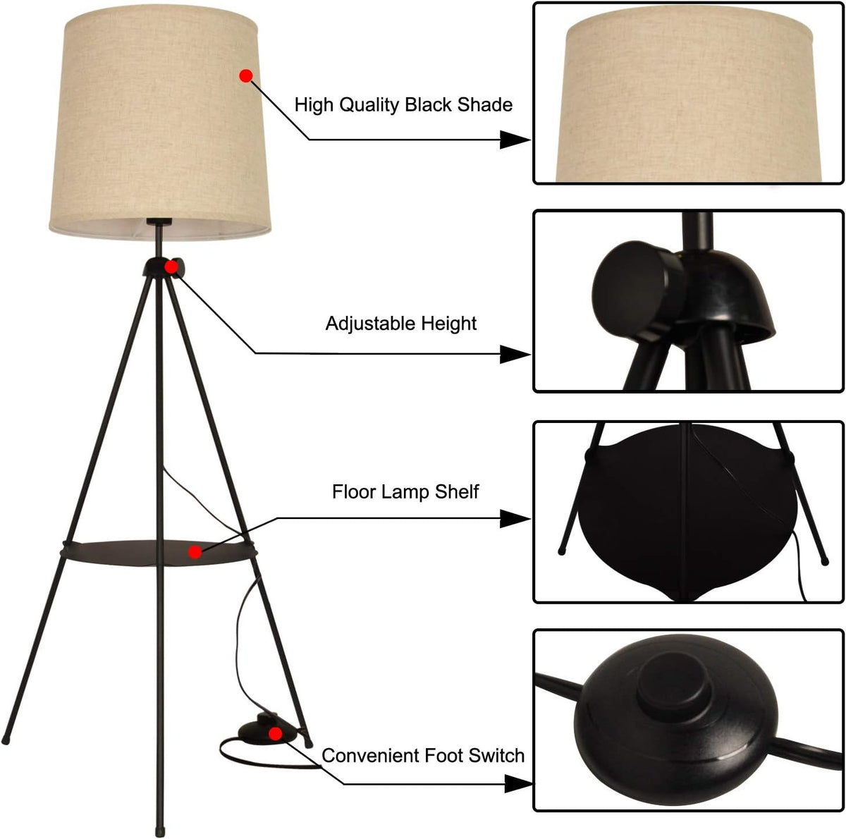 Tripod Floor Lamp with Table Shelf V1348
