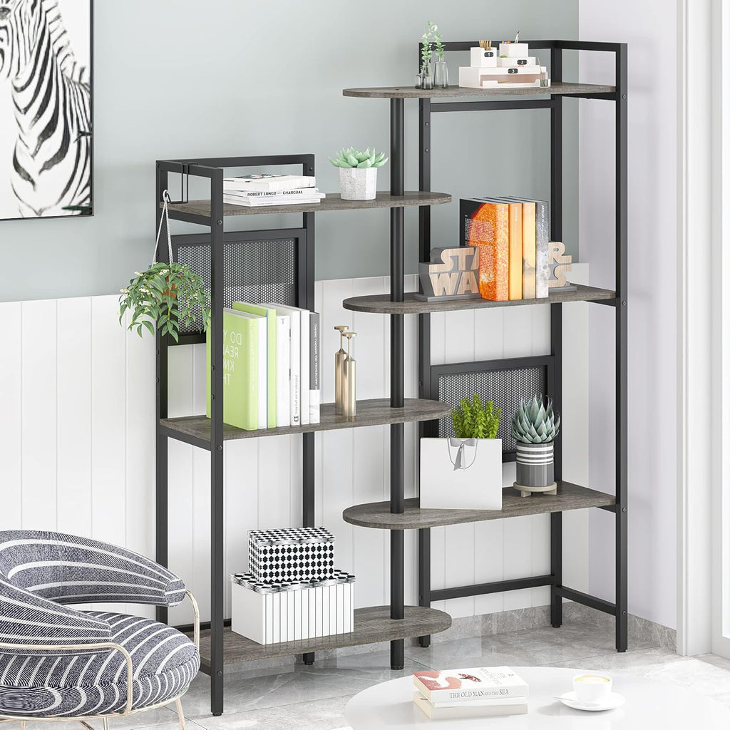 6-Tier Adjustable Wood and Metal Bookshelf White Gold O872360