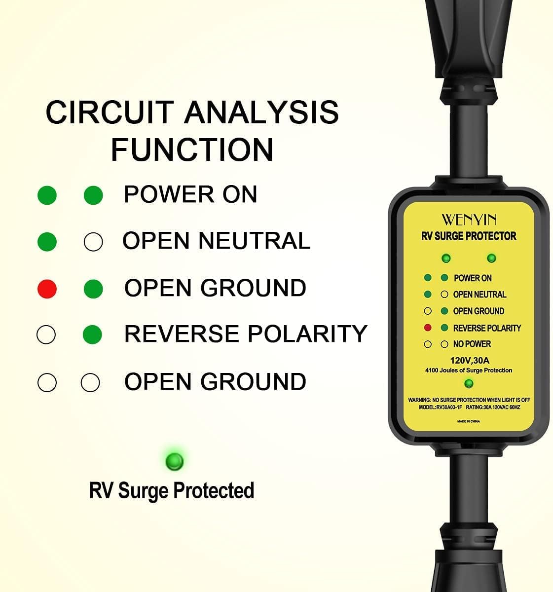 30 amp RV Surge Protector with LED Indicator Light T87568