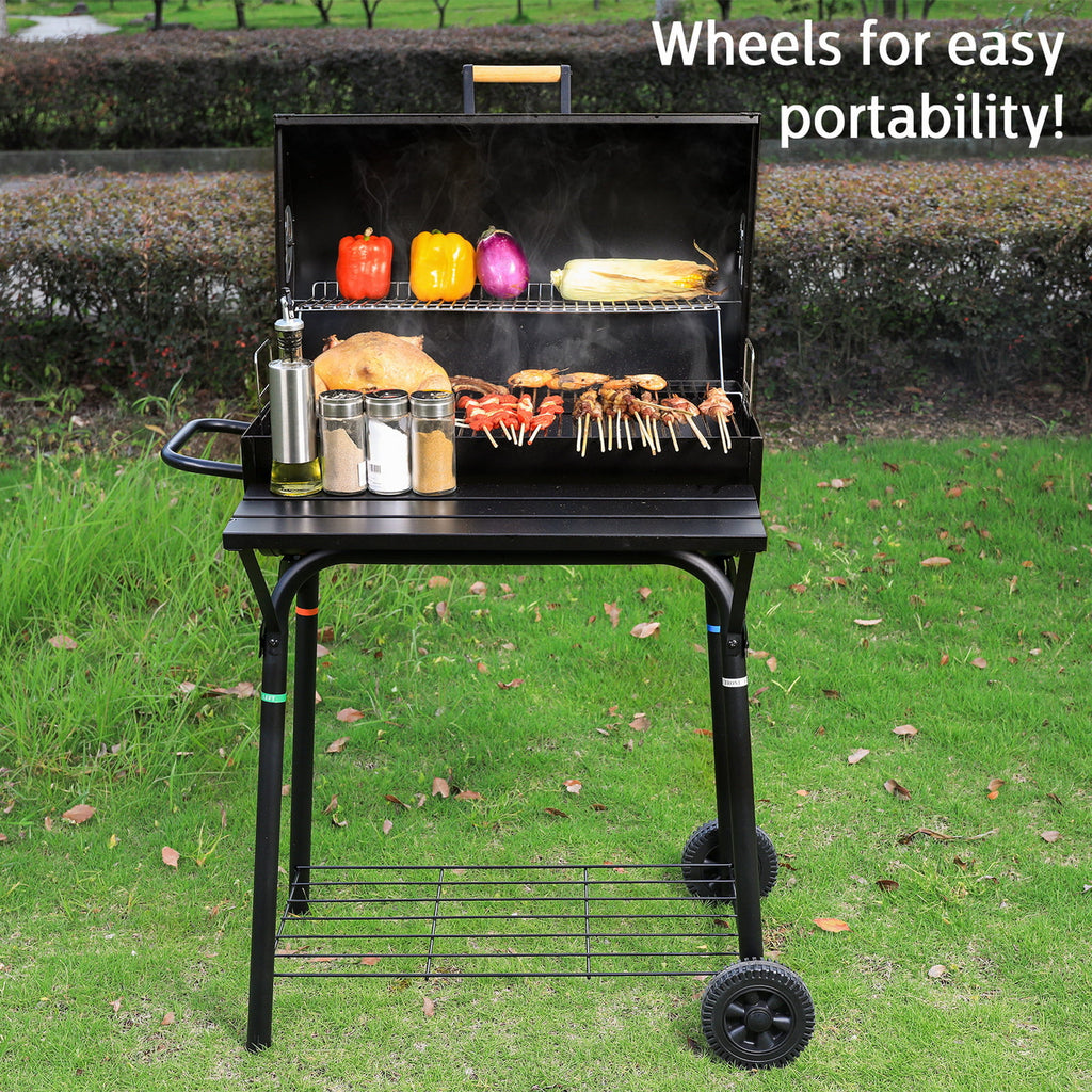Portable Barrel Charcoal BBQ Grill with Front Shelf W55132