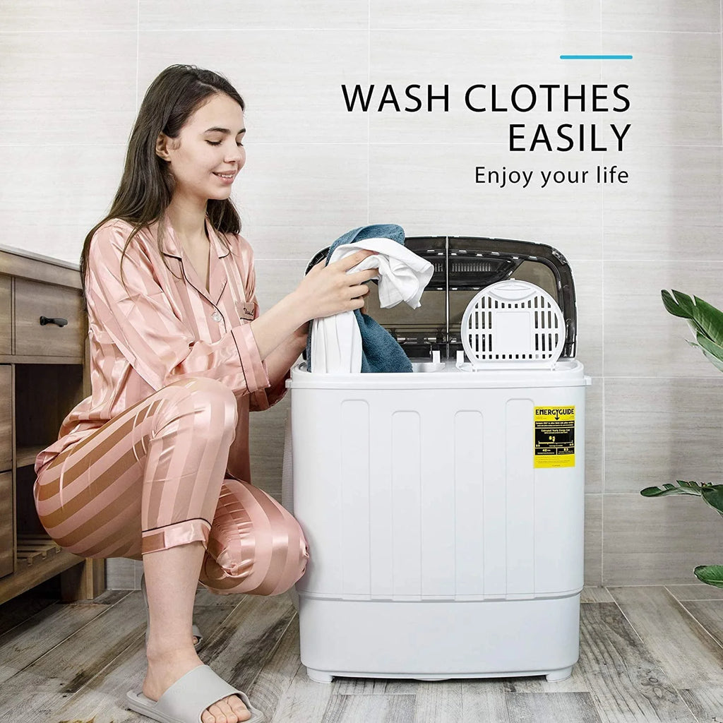 Portable 2 in 1 Twin Tub Mini Laundry Washer and Spin Dryer Combo 13.5lbs Black & White D88673
