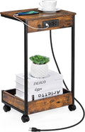 C-Shaped Rolling End Table with Charging Station J82298
