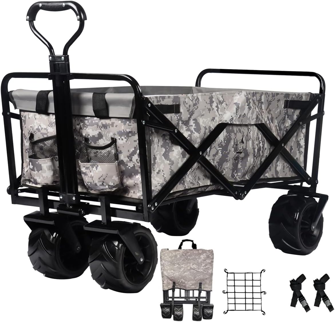 Black Heavy Duty Folding Utility Cart with Universal Wheels Adjustable Handle I72914