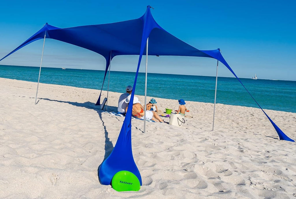 Beach Tent Pop Up Canopy Sun Shelter UPF50+ Lightweight Outdoor Shade with Ground Pegs and Stability Poles Portable Set (7.2 X 8.2 FT 4 Pole, Bright Blue) F4471