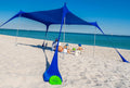 Beach Tent Pop Up Canopy Sun Shelter UPF50+ Lightweight Outdoor Shade with Ground Pegs and Stability Poles Portable Set (7.2 X 8.2 FT 4 Pole, Bright Blue) F4471