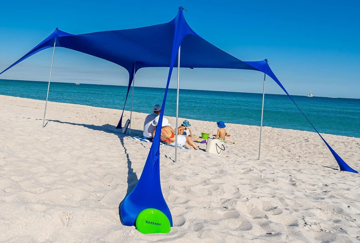 Beach Tent Pop Up Canopy Sun Shelter UPF50+ Lightweight Outdoor Shade with Ground Pegs and Stability Poles Portable Set (7.2 X 8.2 FT 4 Pole, Bright Blue) F4471