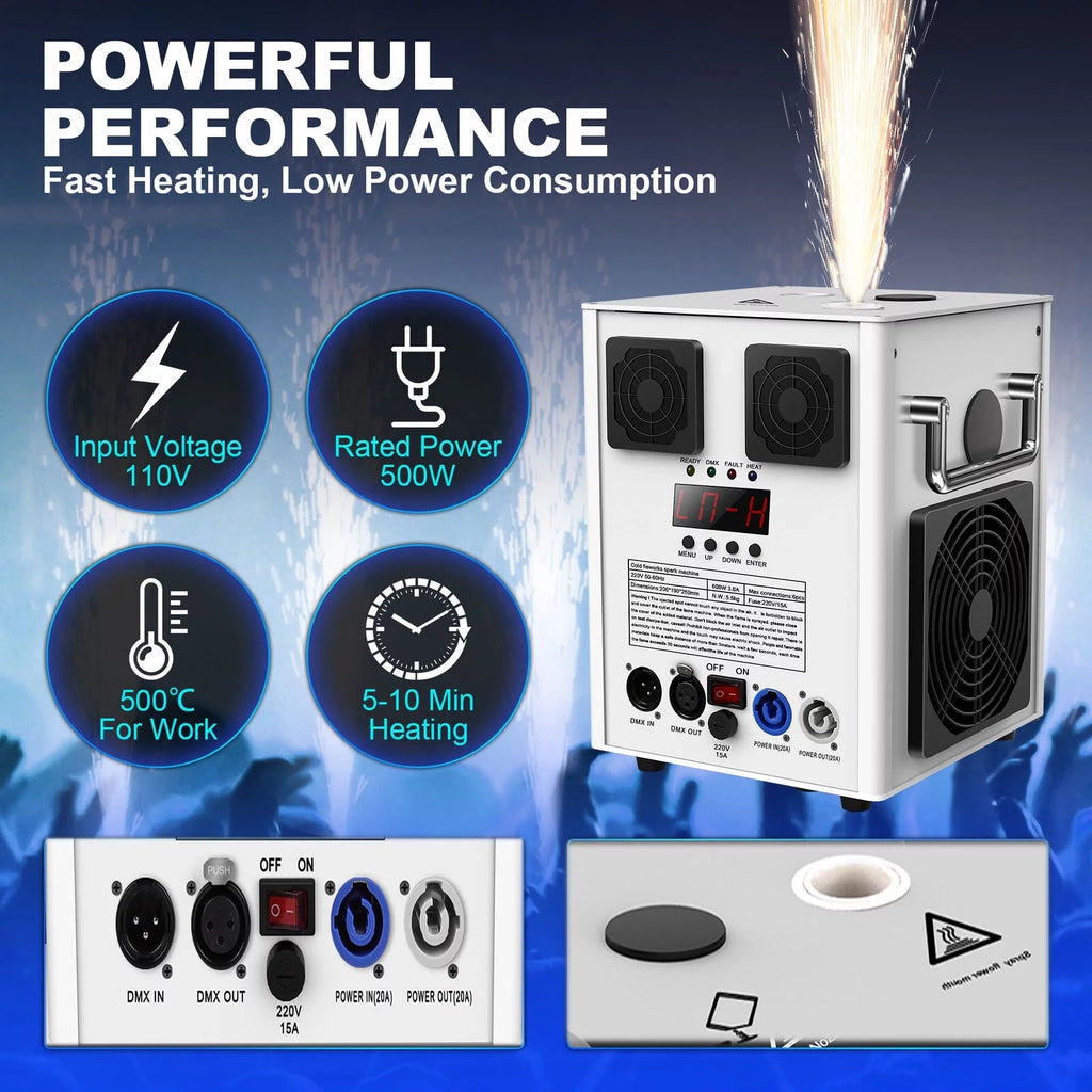 Cold Spark Machine 3-16FT Adjustable Stage Special Effect Machine with Wireless Remote Control DMX Low Noise Stage Equipment for Wedding DJ Disco Party 2pcs T729218