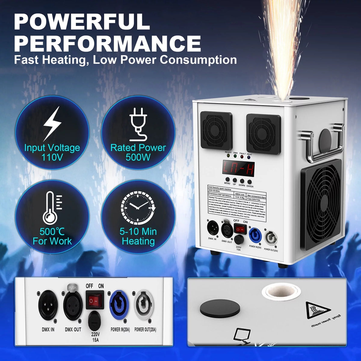 Cold Spark Machine 3-16FT Adjustable Stage Special Effect Machine with Wireless Remote Control DMX Low Noise Stage Equipment for Wedding DJ Disco Party 2pcs T729218