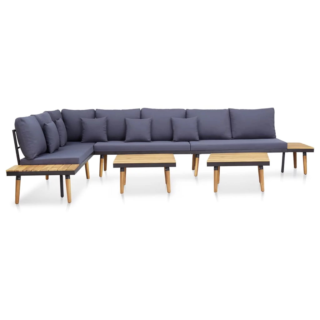 Dark Gray 7-Seater Sofa with Coffee Table Acacia Wood Outdoor Furniture Set H17308