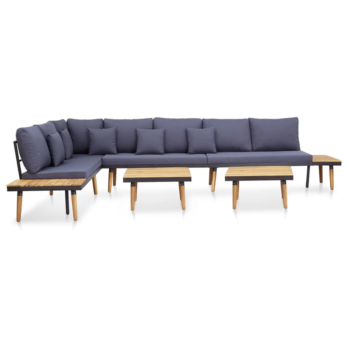 Dark Gray 7-Seater Sofa with Coffee Table Acacia Wood Outdoor Furniture Set H17308