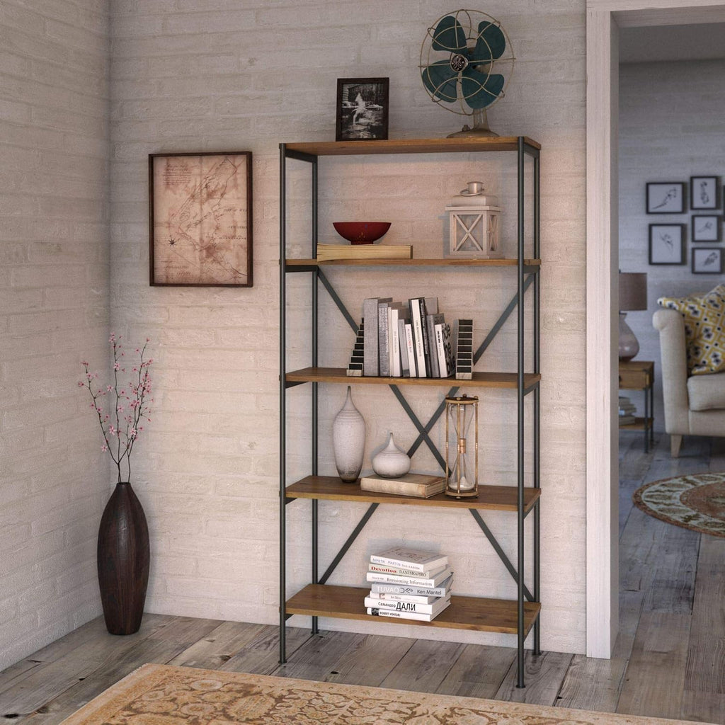 Vintage Golden Pine 5 Shelf Etagere Bookcase D2098
