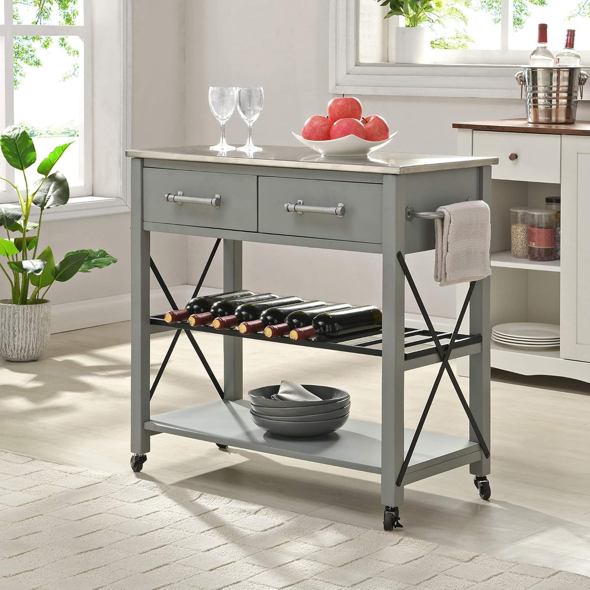 White Farmhouse Kitchen Cart P393236