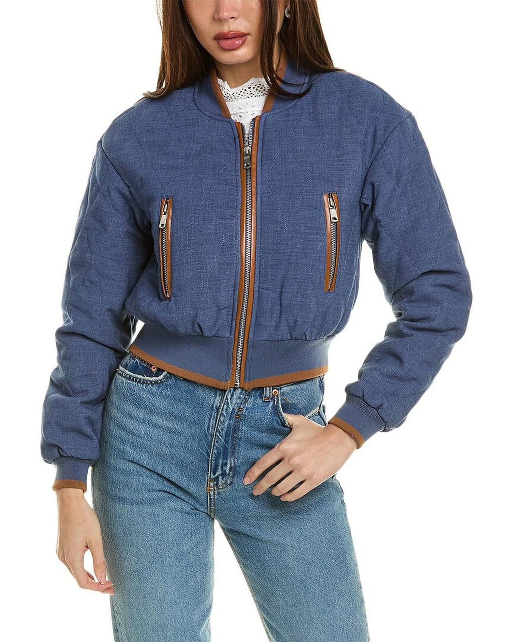 Quilted Chambray Bomber Jacket M539