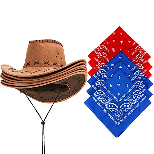 6 Set Western Cowboy Hat with Bandanna Q3908