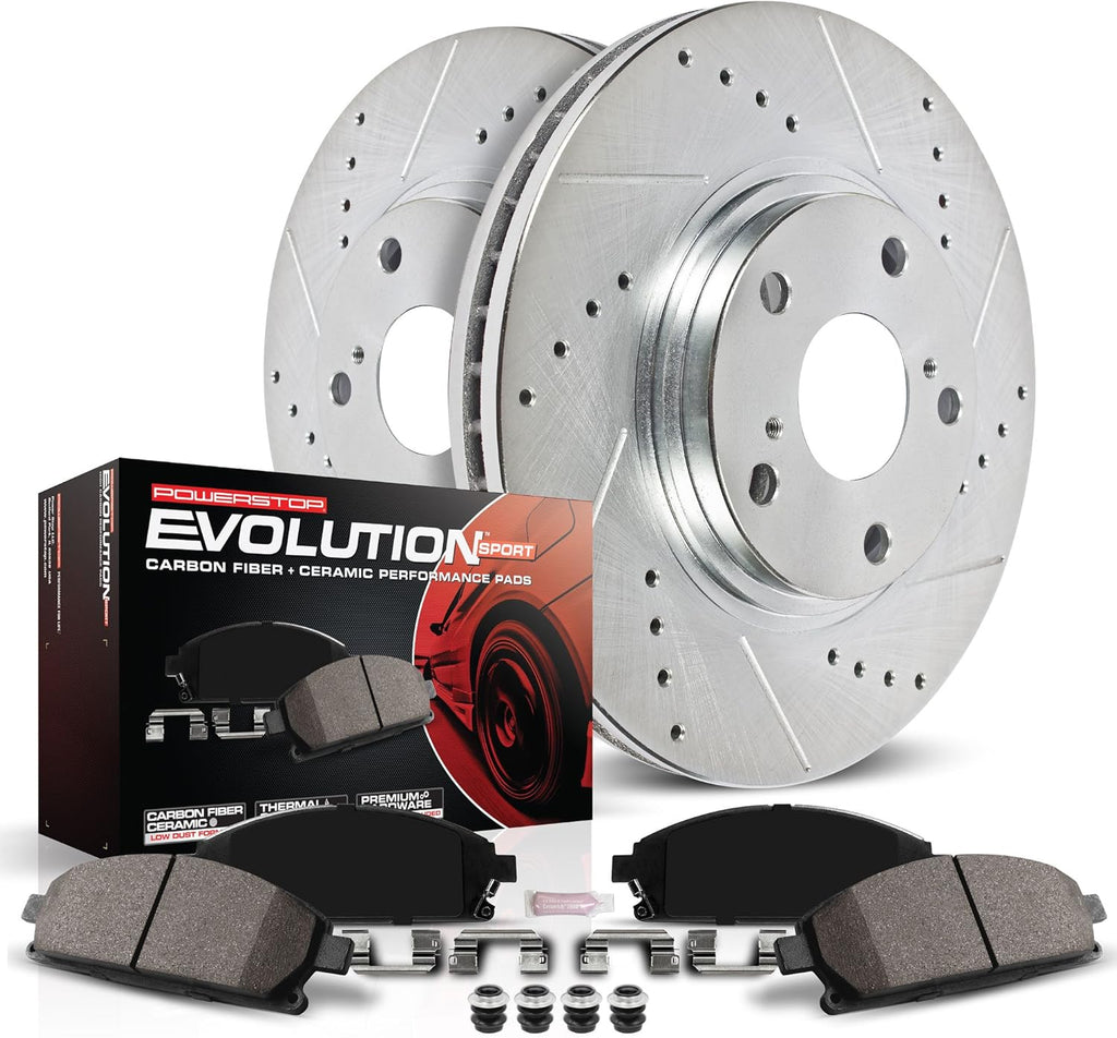Rear Z23 Carbon Fiber Brake Pads with Drilled & Slotted Brake Rotors Kit F192105