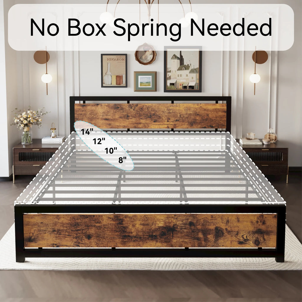 King Platform Bed Frame with Headboard and Under Bed Storage M252199