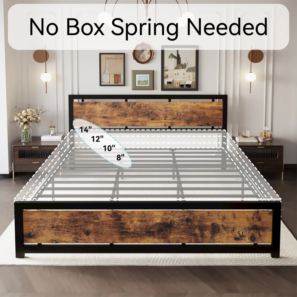 King Platform Bed Frame with Headboard and Under Bed Storage M252199