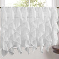 White Vertical Ruffled Waterfall Valances and Curtain Tiers 24" tier pair T6802