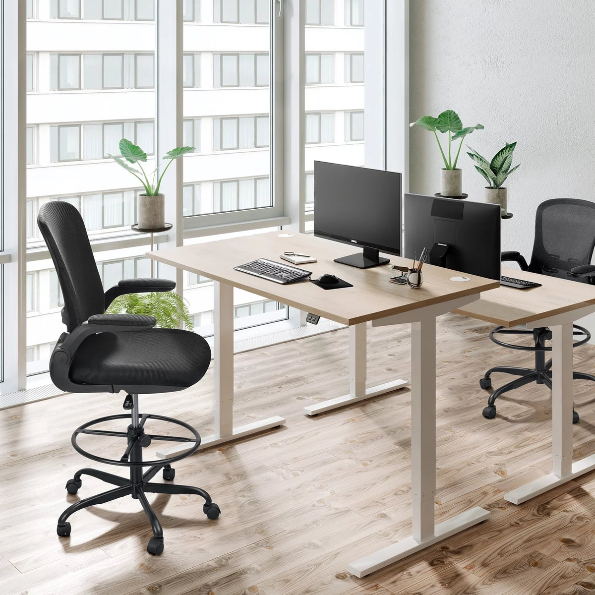 Black Adjustable Height Ergonomic Office Chair with Flip-up Armrest A683541