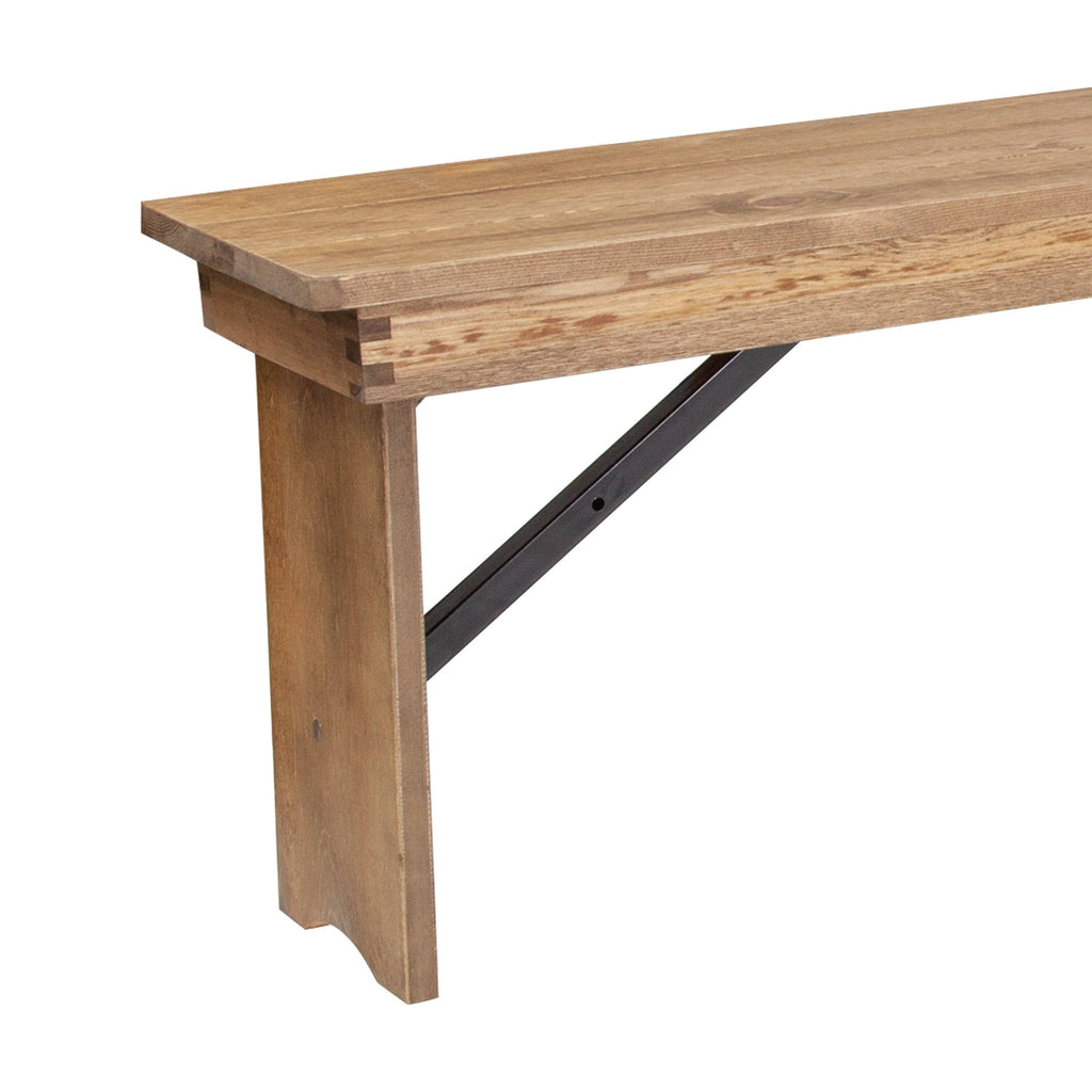 Black Solid Pine Folding Farm Bench with 3 Legs N228318