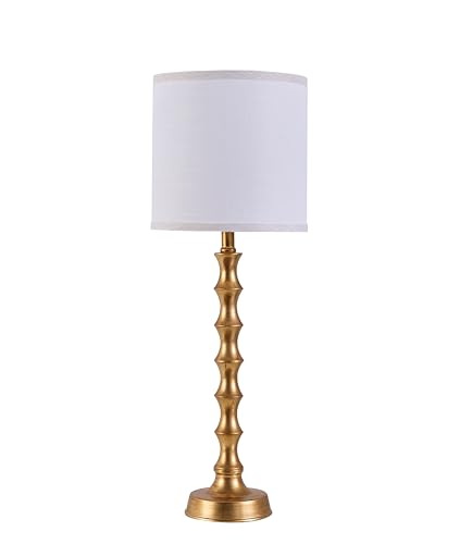 Gold Table Lamp Set of 2 Metal Bamboo Shape Linen White Shade H7210
