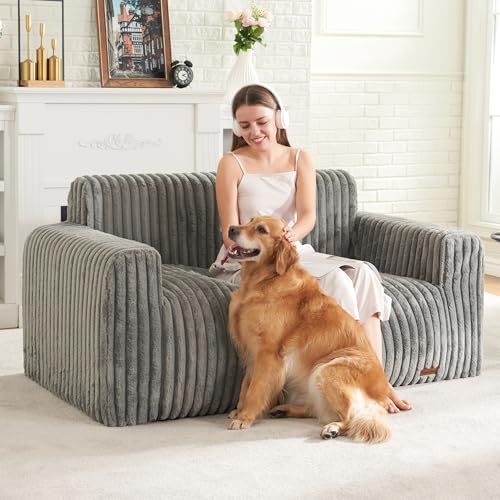 Large Grey Fluffy Bean Bag Sofa with Armrest F2310